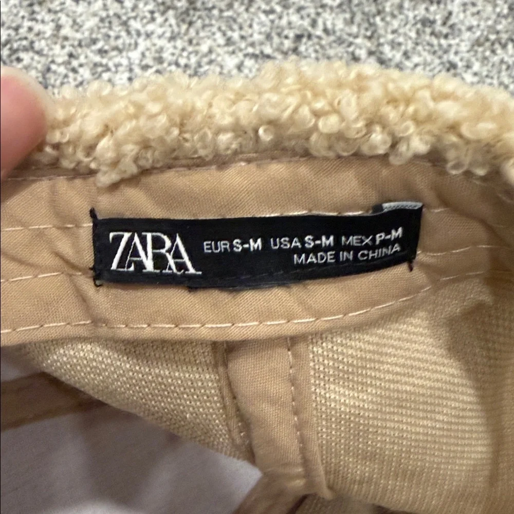 Zara Cozy Beige Neutral Teddy Fleece Sherpa Casual Cool Streetwear Cap Hat